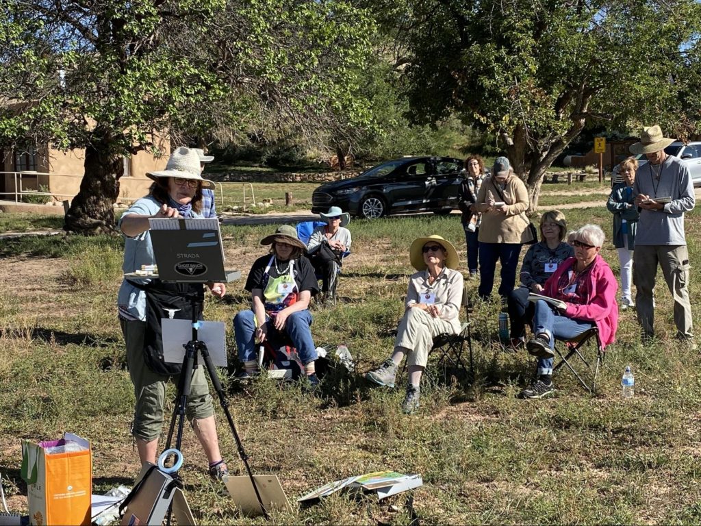 Portland artist Nancy Klos shared a painting demonstration