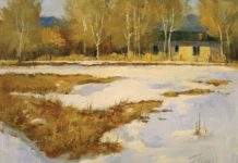 Peggy Immel, “Winter Field,” 2016, oil, 9 x 12 in., Private collection, Plein air