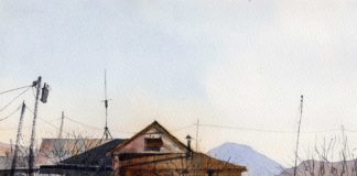 Tim Oliver, “Terlingua Trading Post Vista,” 2017, watercolor