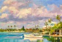 Bermuda Plein Air Festival: Best in Oils Eli Cedrone, “Ely’s Harbour, Bermuda,” oil on panel, 16 x 8 in.