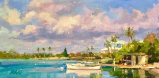 Eli Cedrone, “Ely’s Harbour, Bermuda,” oil on panel, 16 x 8 in.