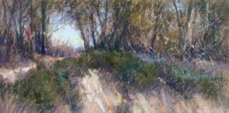 Richard McKinley, “Cliffs of Goleta,” 2014, pastel, 12 x 18 in., Private collection, Plein air