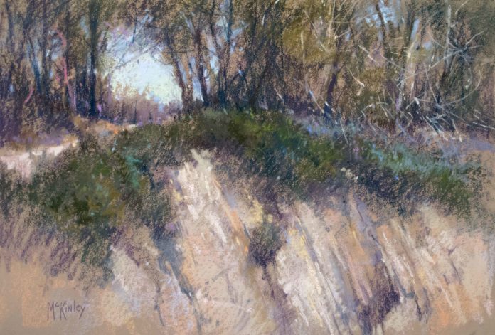 Richard McKinley, “Cliffs of Goleta,” 2014, pastel, 12 x 18 in., Private collection, Plein air