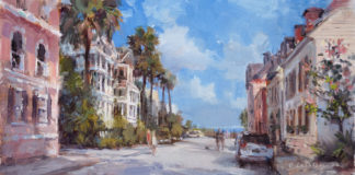 Christine Lashley, "Charleston Near the Battery," oil, 8 x 16 in.