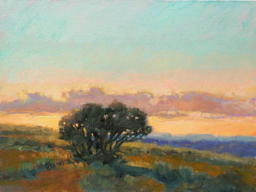 Kath Reilly, “Chinde Sunset,” oil,  9 x 12 in.