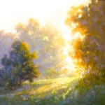 Sara Linda Poly, “Looking East,” 2018, oil, 12 x 12 in., Collection the artist, Plein air