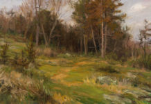 Minnesota: Plein Air on View at State Capitol Mary Pettis, “Cedars in Springtime,” 2016, oil on linen, 16 x 24 in. plein air, Taylors Falls, Minnesota