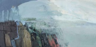 Shar Coulson, Cliff Side Memories, 2019, mixed media, 12 x 12 in., Private collection, Plein air