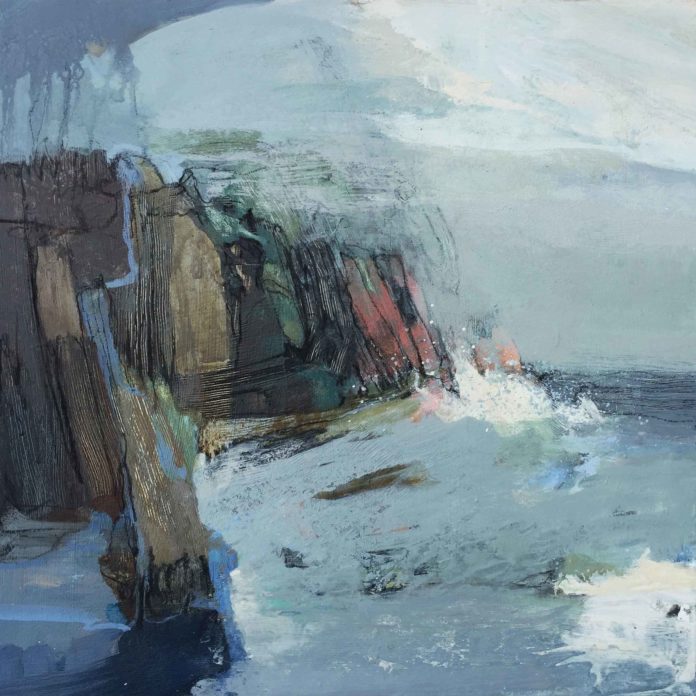 Shar Coulson, Cliff Side Memories, 2019, mixed media, 12 x 12 in., Private collection, Plein air