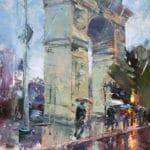 Michele Byrne, Washington Square Rain, 2019, oil, 12 x 9 in., Available from artist, Plein air and studio