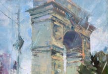 Kelly Kane’s Pick of the Week: Washington Square Rain Michele Byrne, Washington Square Rain, 2019, oil, 12 x 9 in., Available from artist, Plein air and studio