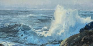 Rae O’Shea, “Crashing Surf,” 2019, oil, 12 x 16 in., Collection the artist, Plein air study