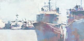 Patrick Lee, “Echoes,” 2019, oil, 36 x 36 in., collection the artist, plein air