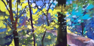 Tara Will, “Deepdene Sparkle,” 2019, pastel, 24 x 24 in., Private collection, Plein air