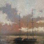 Jane Hunt, “Boats at Dusk,” 2019, oil, 14 x 11 in., Private collection, Plein air