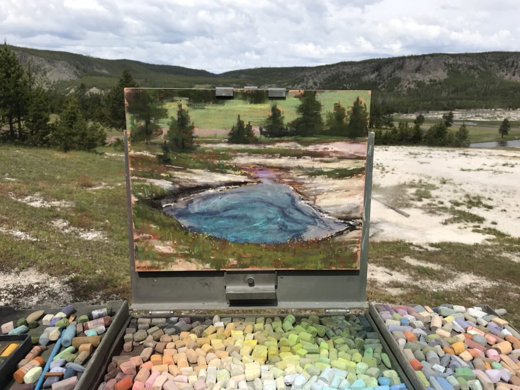 An "easel shot" plein air landscape painting by Aaron Schuerr