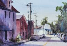 Brienne Brown, “Good Morning Bailey’s,” 2019, watercolor, 14 x 18 in., Available from artist, Plein air