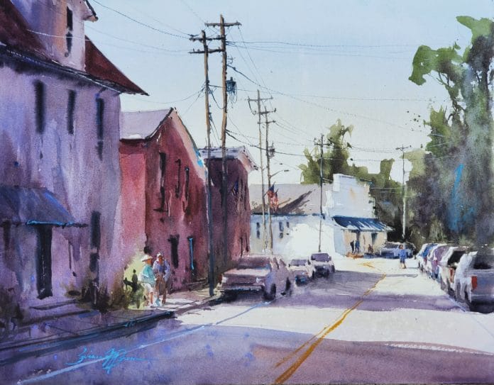 Brienne Brown, “Good Morning Bailey’s,” 2019, watercolor, 14 x 18 in., Available from artist, Plein air
