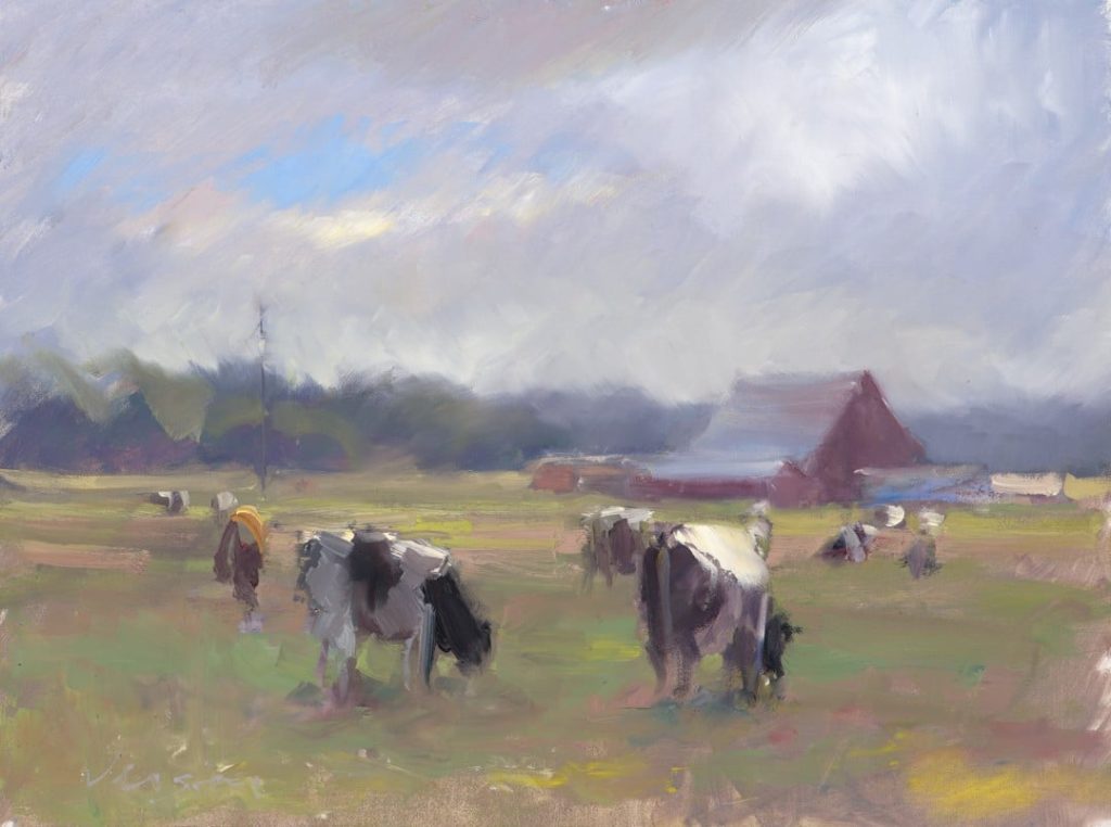 artistic style - plein air painting of cows in a field