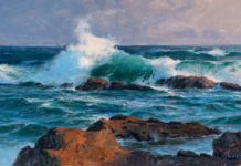 Don Demers, "Laguna Breakers," oil, 10 x 16 in. seascape painting