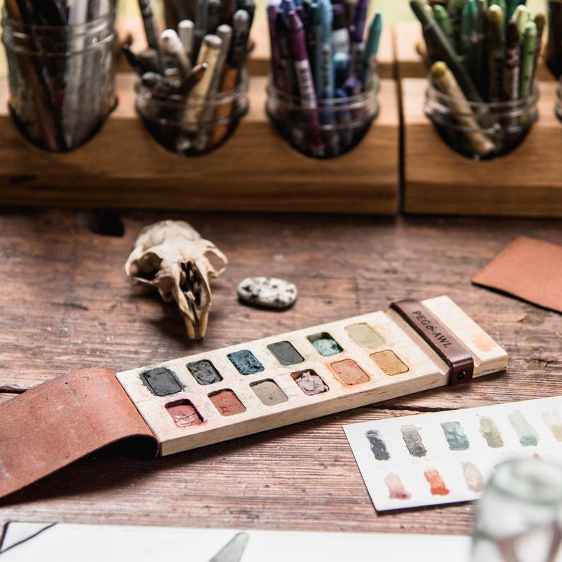 wood and leather palette for artists