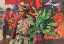 Oil painting of a girl selling flowers