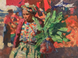 Just Go Looking Oil painting of a girl selling flowers