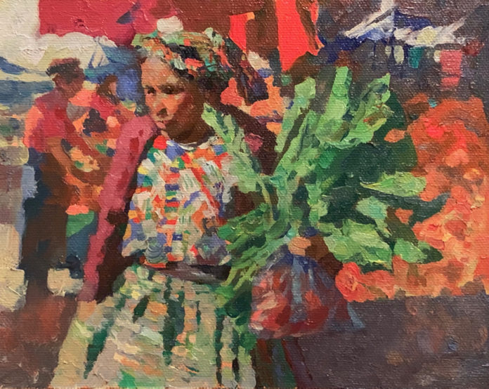 Oil painting of a girl selling flowers
