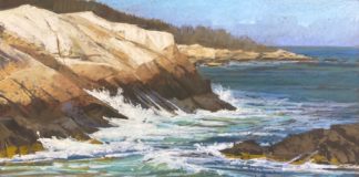 Pastel painting of a seashore