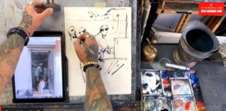 Dan Marshall demonstrating watercolor brushwork techniques