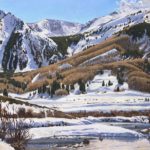 Landscape oil painting of snowy mountain