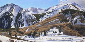 Landscape oil painting of snowy mountain