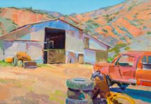 Marcia Burtt, “Barn at Walking R Ranch,” 2011, acrylic, 20 x 30 in., Private collection, Plein air