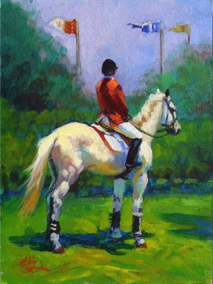 Painting of a person riding a horse