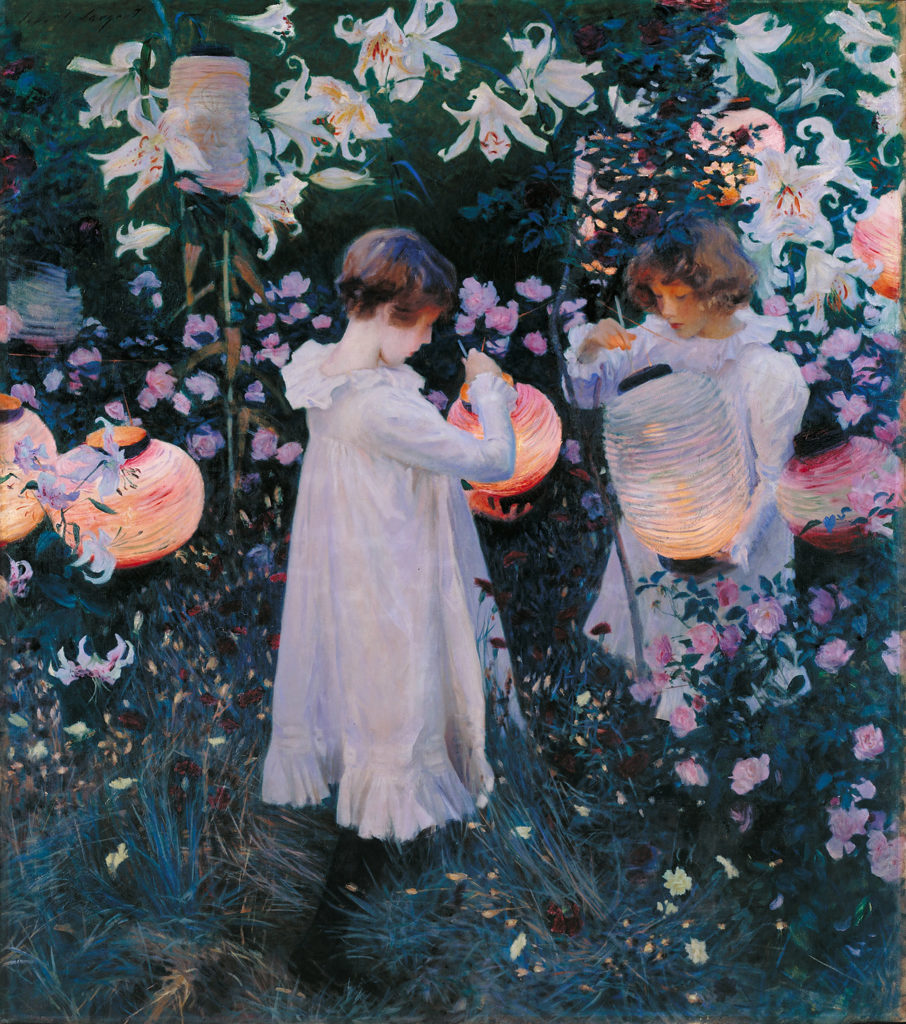 “Carnation, Lily, Lily, Rose” (1885-86, oil on canvas, 68 1/2 x 60 1/2 in., Tate Britain, London) by John Singer Sargent