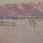 Painting of a farm fence in winter