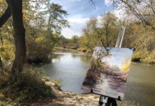 Painting Indiana Rivers: Using Art to Highlight Conservation Watercolor painting on an easel by Indiana river