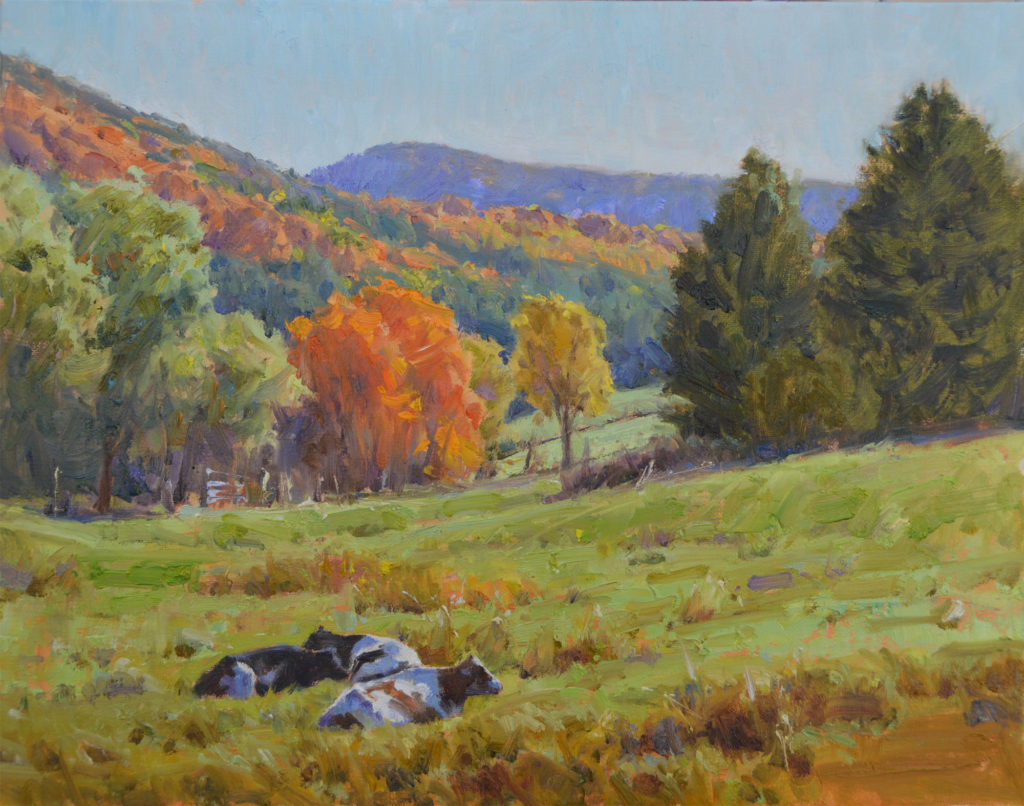 Oil painting of a pasture