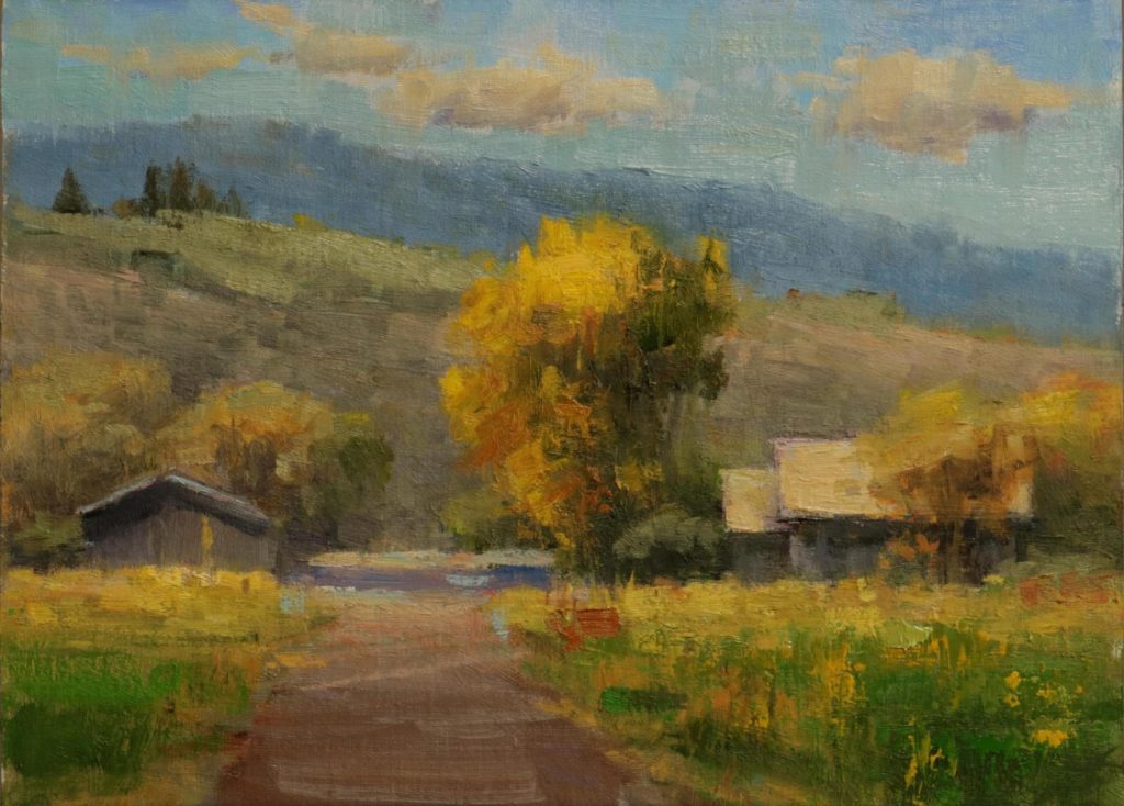 Oil painting of a rural landscape