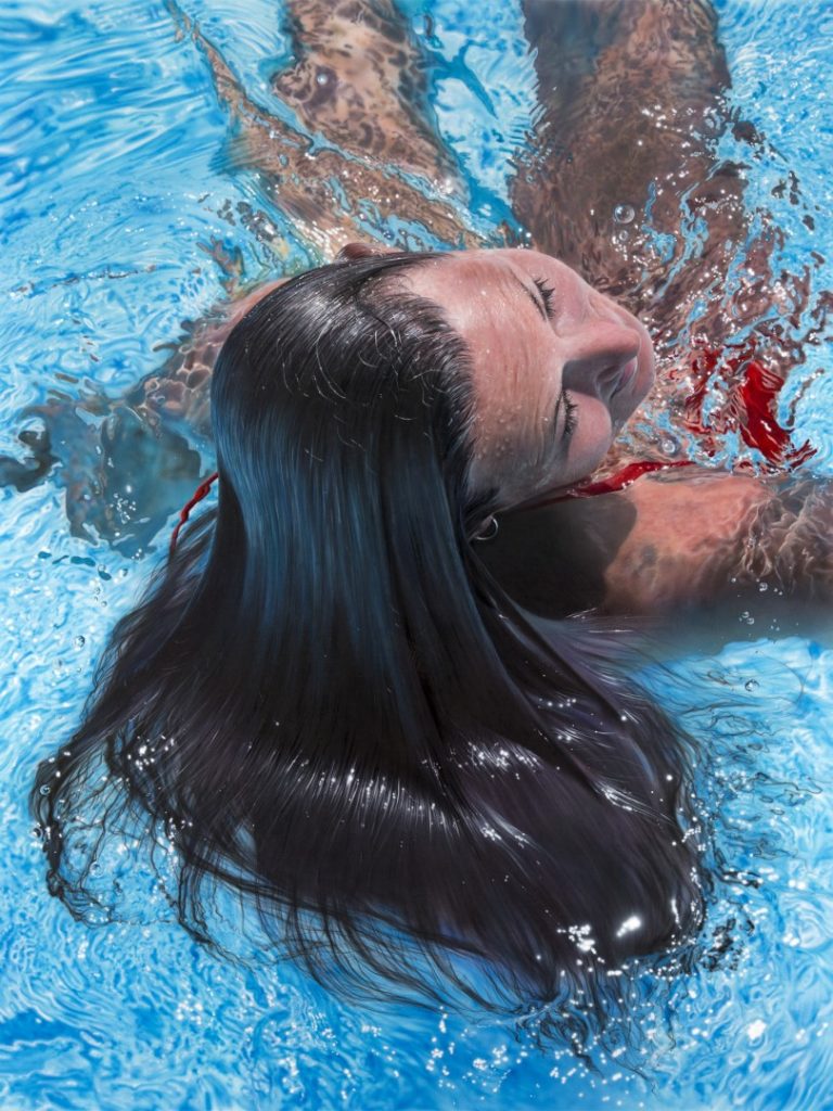 Acrylic painting of a woman swimming - PleinAir Salon winner
