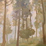 Oil painting of a forest - Alexia Scott, "Palomar Mountain Fog," oil on panel, 11 x 14 in.
