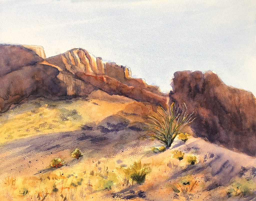 “Trail to Boquillas” (watercolor, 11 x 14 in.) by Margie Hildreth