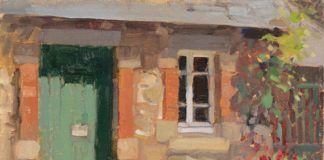 Nancy Takaichi, “Nikolas’ Garden Shed,” 2019, oil, 8 x 10 in., Collection the artist, Plein air