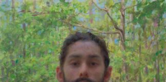 Alex Venezia, “Outdoor Self-Portrait,” 2020, oil, 14 x 11 in., Plein air