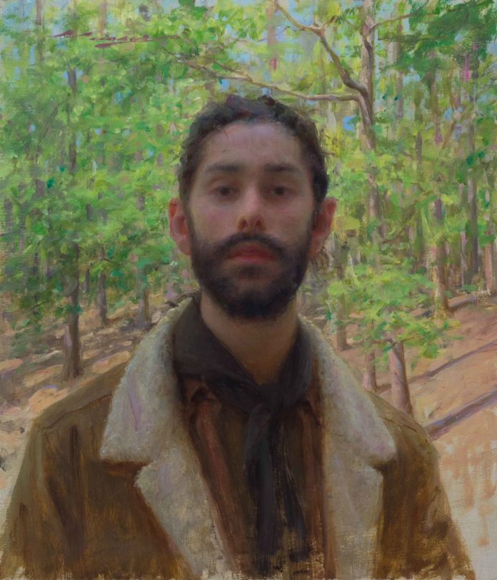 Alex Venezia, “Outdoor Self-Portrait,” 2020, oil, 14 x 11 in., Plein air