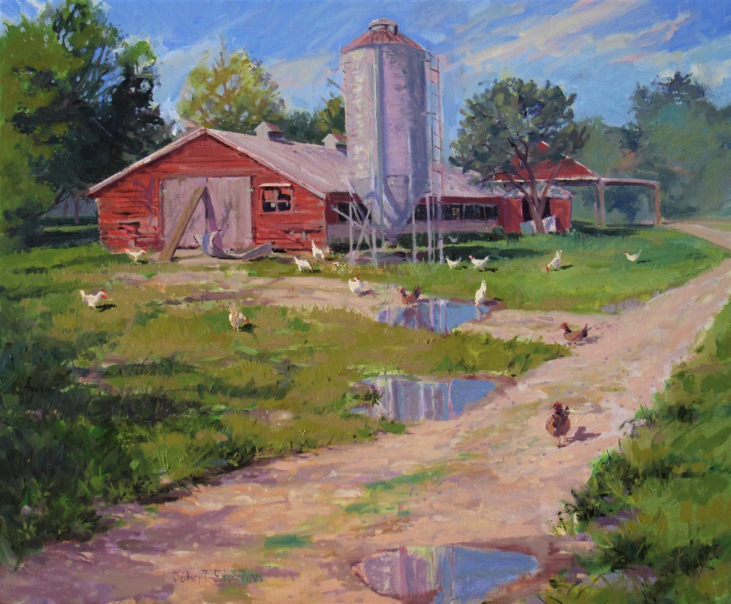 Plein air painting of a farm