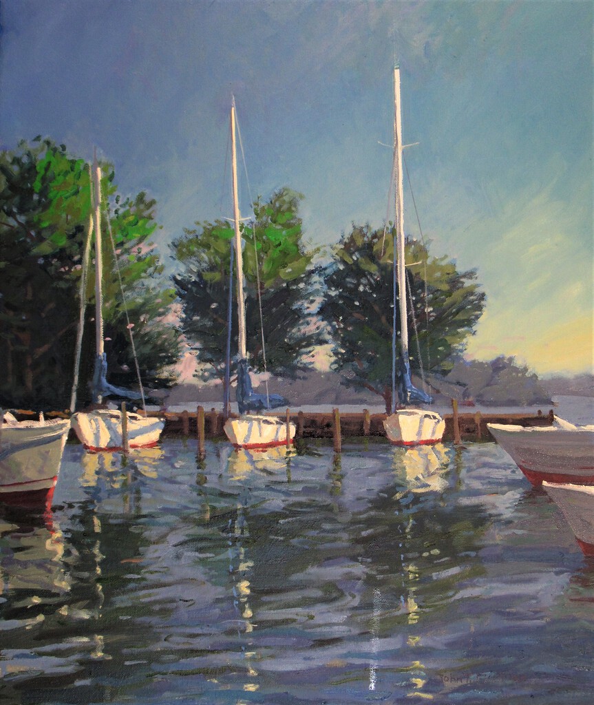 Plein air painting of boats