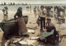 Stanhope Forbes, "A Fish Sale on a Cornish Beach," oil on canvas