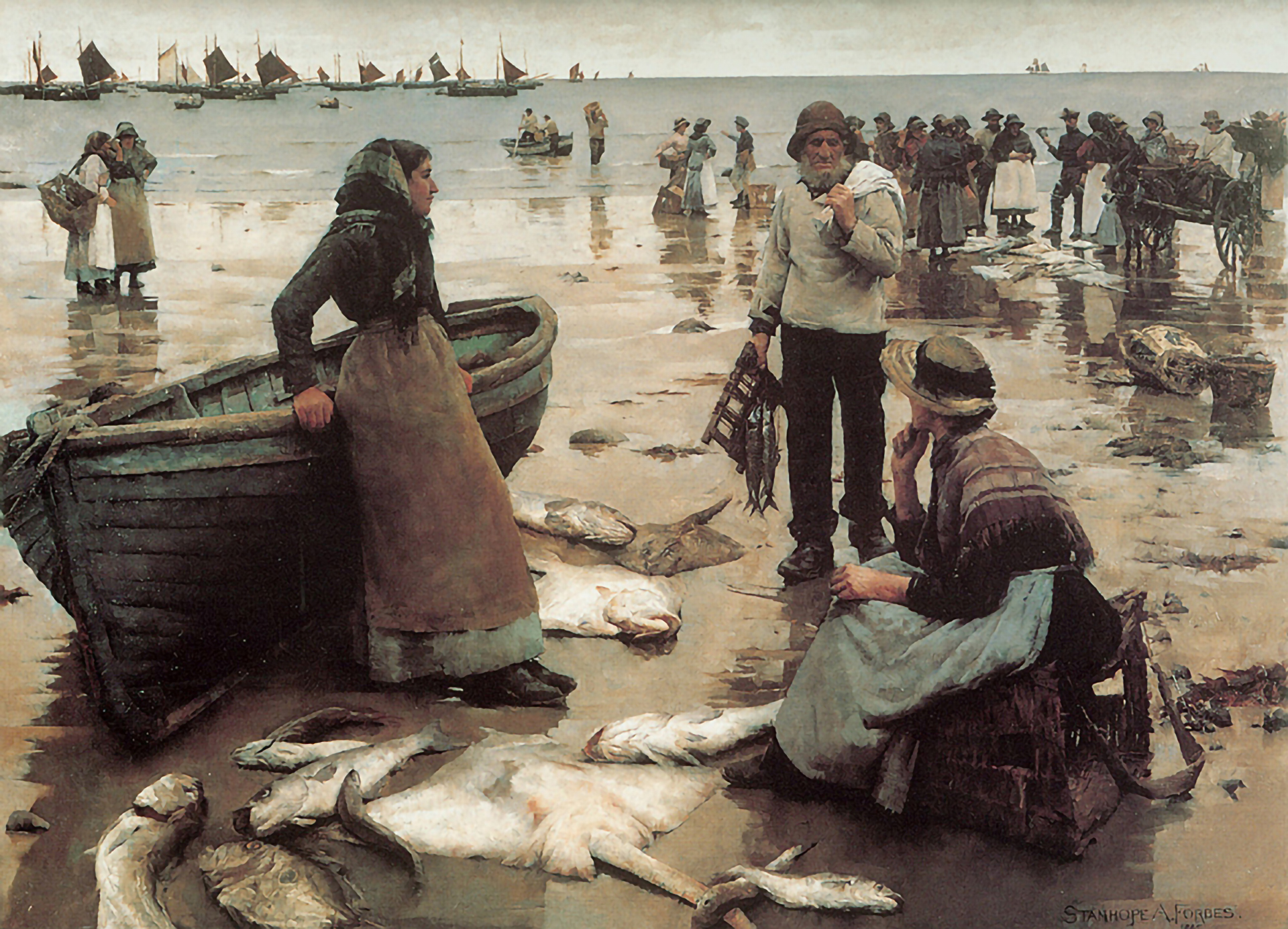 Stanhope Forbes, "A Fish Sale on a Cornish Beach," oil on canvas