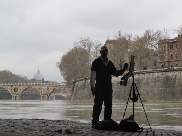 Stephan Giannini painting in Rome, Italy